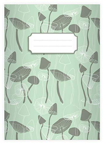 Kartenkaufrausch 16 leckere Pilz DIN A4 Schulhefte, Schreibhefte im Retro 70s Stil, mint grün Lineatur 20 (blanko Heft 16 Blatt/32 Seiten) Notizheft, Kladde für Schule, Universität, Büro