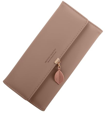 ZhengYue Ladies Purse，Women Purse RFID Blocking PU Leather Wallet for Women,Ladies Leaf Pendant Purses with Multiple Card Slots,Zipper Coin Purse & Roomy Compartment Pale Mauve