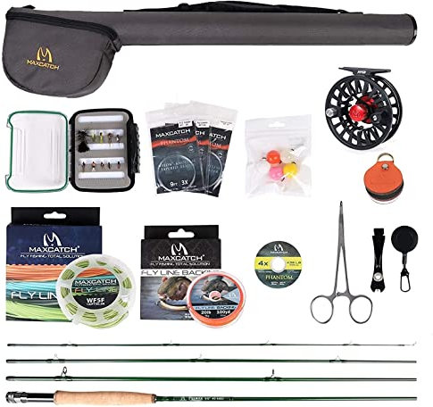 MAXIMUMCATCH Premier Fliegenrute und Avid Rolle Combo komplete 9' Fliegenfischen Outfit mit Angelausrüstung (8 wt -9' Half-Handgriff Rute 7/8 Fliegenrolle)