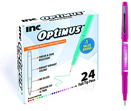 OPTIMUS 24-Color 0.7mm Felt Tip Pens - No Bleed, For Writing, Drawing, Journaling