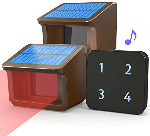 800 Meters Solar Driveway Alarm System-Up to 70FT Wide Sensor Range 3 Adjustable Sensitivities-Fully Weatherproof Outdoor Motion Sensor&Detector DIY Security Alert System-1 Receiver and 2 Sensors KIT