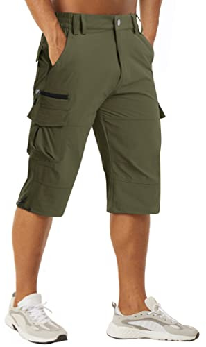 MAGCOMSEN Herren 3/4 Hose Schnelltrocknend Outdoor Shorts mit 7 Taschen Leicht Sommer Caprihose Atmungsaktiv Wandern Bermuda Kurze Stretch Radhose