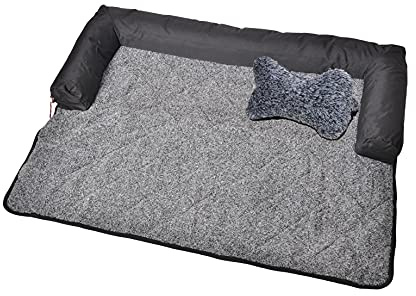 RAIKOU Hundebett Couch für Sofaschutz und Kofferraumschutz, Antirutsch Beschichtung Hundedecke, Waschbare Sessels mit Reißverschluss, Hundematte für Grosse Hunde(Grau 90x90, Hundekissen30x25)