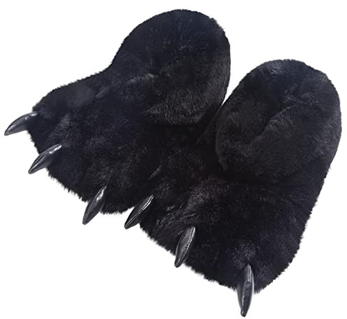 Komyufa Hushållsvarma plyschdjur tass tofflor, skor med stängd rygg, fluffiga och roliga skor för pojkar, flickor, vuxna, kvinnor, cosplay, semester, inomhus, vinter, svart, 8.5-9.5 Women/7-8 Men