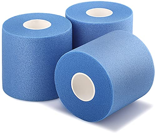 TOBWOLF Schaumstoff-Unterwickel, nicht klebend, Sport-Vorwickel, 7 x 27 m, Sportunterwickel, atmungsaktives Sportband, Schaumstoff-Klebeband für Handgelenk, Knöchel, Knie und Bein, Blau, 3 Stück