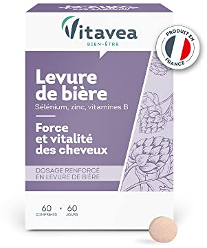 VITAVEA BIEN-ETRE - Levure de bière Biotine (vitamine B8) Zinc Sélénium - 550 mg 1 seule gélule/jour - Fabriqué en France - 60 comprimés Vegan