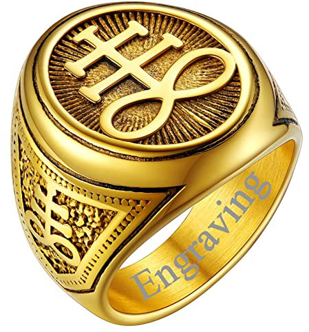 FaithHeart Herren Damen Siegelring Punk Gotik Satanic Leviathan Bandring Retro Fingerring Siegel von Satan Bandring mit Gravur für Valentinstag Geburtstag