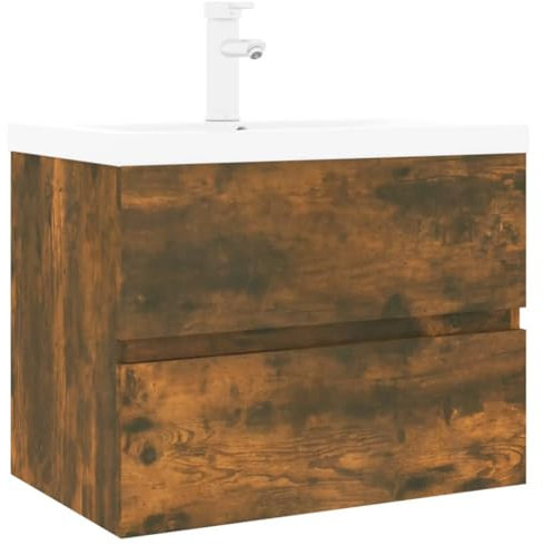 vidaXL Sink Cabinet with Built-in Basin Bathroom Sink Unit Floating Vanity Unit Washroom Washbasin Under Sink Cabinet Smoked Oak Engineered Wood
