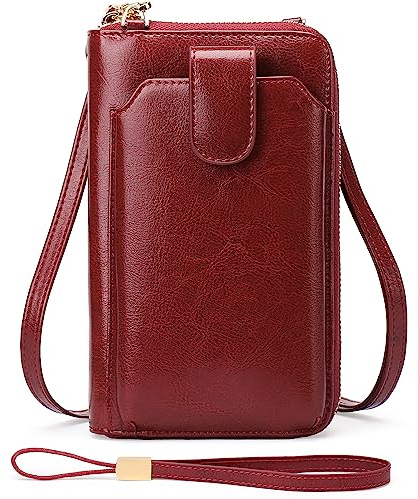 SENDEFN Small Leather Crossbody Bag for Women Cross Body Shoulder Handbags Clutch Phone Purse with Adjustable Strap and Wrist Strap