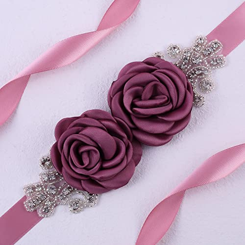 Cinturón de mujer con diamantes de imitación de cristal, cinturón de boda, 270 cm, cinturón de novia, flores rosas, bodas, fiestas, vestido de dama de honor, cinturón de cintura, cinturón de cadera,