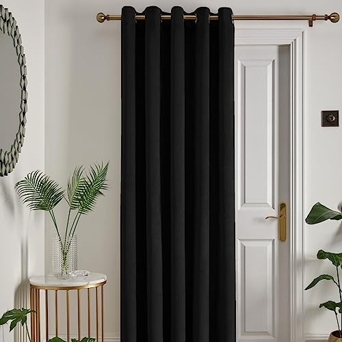Laurence Llewelyn-Bowen Montrose Velvet Curtain – Single Panel W66 x L84 (168x214cm) – Black Eyelet – Thermal & Soundproof – Luxury Drapes for Bedroom & Living Room – Soft Touch Fabric