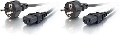 C2G Câble d'alimentation de 2M (IEC320C13 à CEE 7/7 Schuko) 6 pi Convient pour PC, Moniteurs, Appareils électroménagers. Cordon d'alimentation, Noir (Lot de 2)