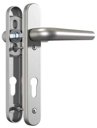 Bwintech 1 Set Satin Nickel UPVC Door Handle Set Stainless Steels 304, 92mm Backset,122mm Screw Hole Distance, 219mm Plate Length Front Door Handles for UPVC Door