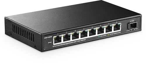 YuLinca 8 Port 2.5G Managed Switch with 10G SFP+ Slot, 8 x 2.5Gigabit Base-T Ports, Support LACP/QOS/VLAN/IGMP, Commutateur réseau sans Ventilateur Metal Easy Web Managed
