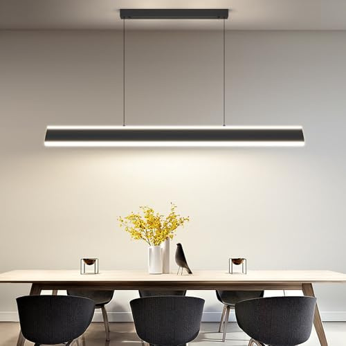 Mikeru LED Hängeleuchte 100cm, Esszimmerlampe Hängend Dimmbar Hoehenverstellbar 10% Bis 100% Billardlampe LED Pendelleuchte Schwarz 3000k/4500k/6000k für Küche, Wohnzimmer