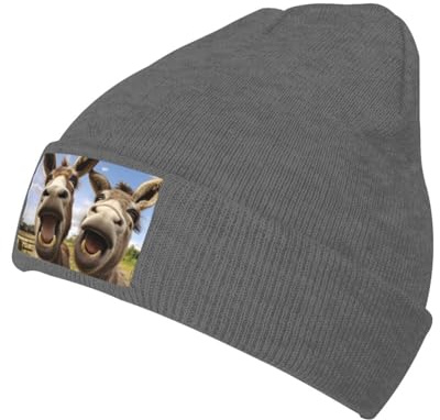 YYHWHJDE Bonnet en tricot noir chaud avec image d'âne drôle et doux, bonne élasticité, convient pour les sports quotidiens et de plein air