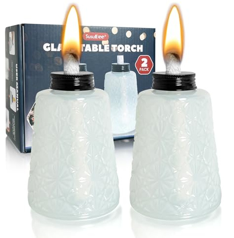 Lot de 2 lampes à huile en verre avec mèches et capuchon à la citronnelle pour extérieur et patio