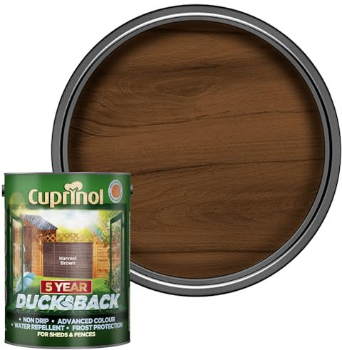SAVING HUB Ducksback Fence Paint 5L - Garden Fence&Shed Paints - Non Drip Formula, for Rough Sawn Wood - Water Repellent Frost Protection, Sheds Fences Paint - Wooden Fences Paints (Harvest Brown)
