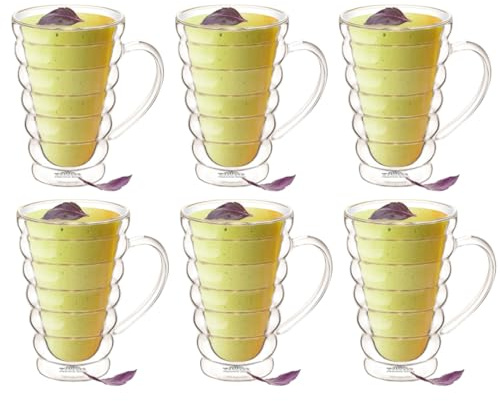 Wilmax - Thermogläser mit Henkel Bubble - 300 ml - 6er-Set - Doppelwandige Gläser für Wasser, Tee, Kaffee - Teegläser & Kaffeegläser - Becher für Heiß- und Kaltgetränke - Spülmaschinenfest