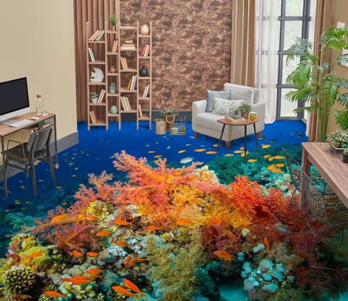 Benutzerdefinierte Selbstklebende Boden Wandtapete 3D-Korallenfisch, 250 x 175 cm Bodenfliesen Aufkleber Wohnzimmer Studie Pvc Wasserdicht Tragen 3D Bodenbelag Tapete