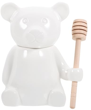 PRETYZOOM Honigspender Honigglas mit Honiglöffel und Deckel Honigtopf Bärenform Honigtöpfe Keramik Honigdose mit Holzlöffel Für Honig und Sirup