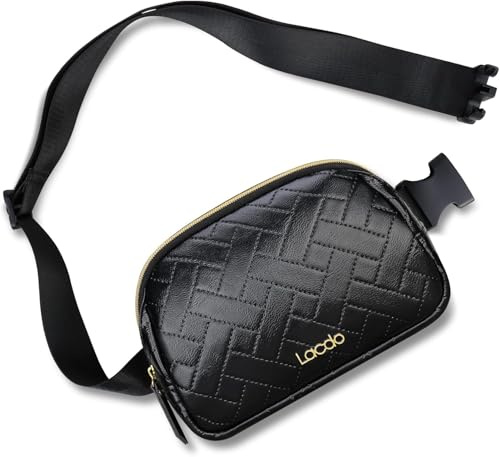 Lacdo Bauchtasche Hüfttaschen aus Leder Gürteltasche für Damen und Herren Sport Umhängetaschen Handytasche Verstellbarer für Reise Sport Arbeit Brustbeutel Wasserdicht, Schwarz