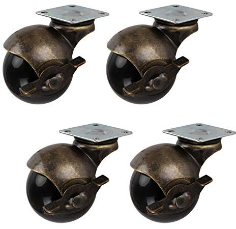 SZITW Lenkrollen, 4-teilige Kugelrollen, 2 Zoll, 50 mm, Nylon-Drehgelenk, antike Ersatzmöbelrollen, 360-Grad-Drehrollen, für Sofa, Tisch, Stühle, Vintage-Bronzefarbe/Bremse
