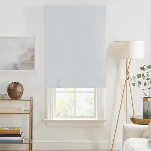 NICETOWN 100% Blackout Door Blinds for Window Covering, No Drill Cordless Roller Shades for Windows, Thermal Insulated French Door Curtain with Tieback, 30 x 72 inch Long, 1 Panel, Greyish White