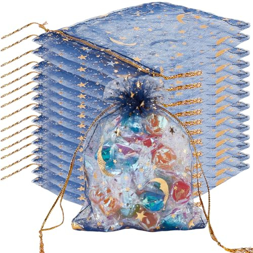 Beebeecraft 50 Organzabeutel Mit Goldener Prägung Sternen In Marineblau Netzbeutel Mit Kordelzug Rechteckig Aufbewahrungsbeutel Für Süßigkeiten Und Geschenke Für Weihnachten Hochzeit Party