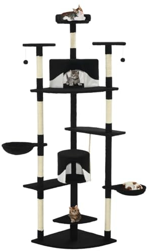 ShGaxin Rascador para Gatos con Poste de sisal, Arbol para Gatos, Gatos Accesorios, Arranhador para Gatos, Arbol Rascador Gatos, 203 cm Negro y Blanco