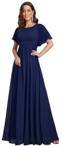 Ever-Pretty Abendkleider Chiffon Lang Ballkleider Kurze Ärmel Rundhalsausschnitt Festliche Kleider für Damen ES01840