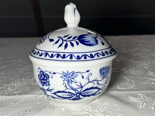 Generisch Triptis Zwiebelmuster Porzellan, Zuckerdose mit Deckel, Blau, spülmaschinenfest, 5,5 cm x 10 cm