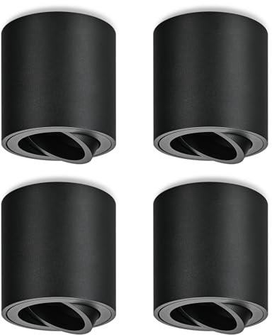 YindaLux 4× Spots de Plafond Noir - Spot en Saillie Plat 30° Orientable - Avec Douille GU10-230V LED Plafonnier Spot - Aluminium Rond Downlight Luminaire Plafonnier - Sans lampe GU10