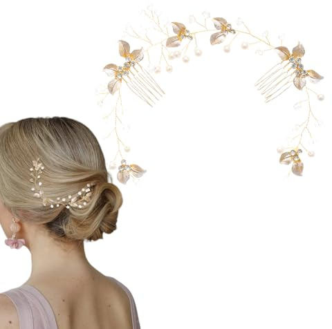 QEQSHQO Haarschmuck Hochzeit Gold mit Perlen und Kristallen, Braut Haarschmuck Vintage Haarkamm für Hochzeitsfrisuren, Elegantes Accessoire für Damen und Mädchen