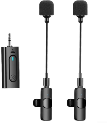 CWOQOCW Kabelloses Lavalier-Mikrofon, 100 Hz - 15 kHz, digitale Abtastung, 16 Bit - 16 kHz, 30 Meter, beeindruckende Übertragungsreichweite, vielseitige Kompatibilität (zwei Mikrofone)