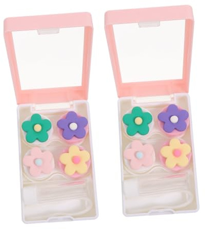 WRITWAA 2 Stück Kontaktlinsenbox Kunststoff Tragbares Reise Etui Rosa mit Blumendekor Leicht Kompakt für Unterwegs Hygiene und Aufbewahrung