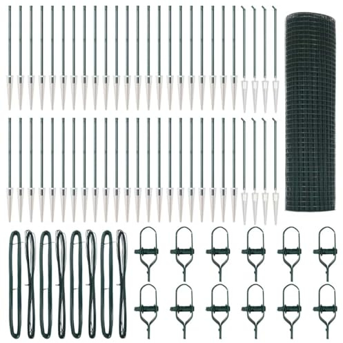 vidaXL Welded Wire Fence Set with 13 Green Picket Poles 0.4X100 m Heavy Duty Metal Design for Garden Security and External Boundary with Modern Fencing Panels