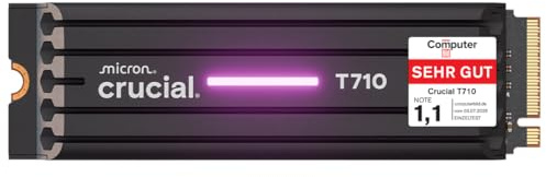 Crucial T710 SSD 4TB PCIe 5.0 x4 Gen5 NVMe M.2 con Dissipatore, Velocità fino a 14500 MB/s Lettura, 13800 MB/s in Scrittura, PC Desktop e PS5, TLC NAND, Hard Disk Interno - CT4000T710SSD5-01