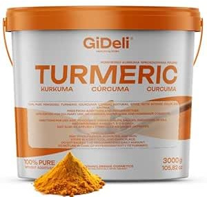 GiDeli Kurkuma Pulver 3 kg - Fein Gemahlene Kurkumawurzel - Ideal zur Zubereitung Einer Goldenen Milch als Zugabe in Tee Asiatischen - Gerichten Würzigen Suppen