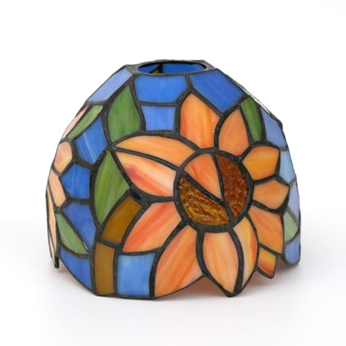 6 Zoll Buntglas-Lampenschirm, kleiner Tiffany-Ersatzlampenschirm mit Sonnenblumen, Vintage-Stil, Deko for Deckenleuchte, Pendelleuchte, Kronleuchter, Wandlampe(Dark Blue)