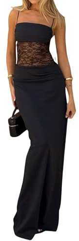 SweatyRocks Maxi abito da donna, elegante, in pizzo, abito da festa, abito da cocktail, abito lungo, Nero , S