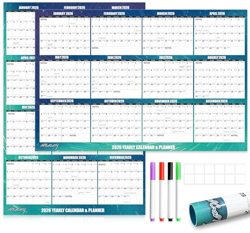 32 x 48 Apricity 2026 Wall Calendar Dry Erase - Aurora Green Wall Calendar Wet & Dry Erasable Laminated 12 Month Annual Yearly Planner, Reversible, Horizontal/Vertical,with Julian Dates