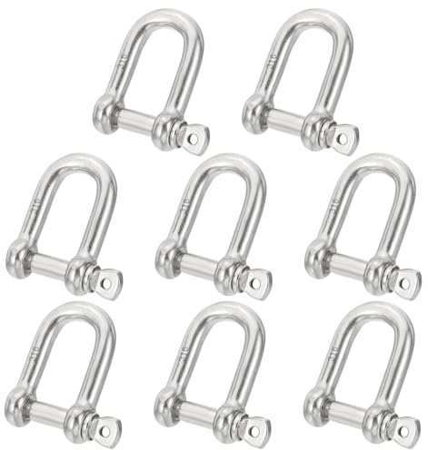 PATIKIL 5/16(7.74mm) 882lb 316 Stainless Steel D Shackle, 8Pcs Heavy Duty Screw Pin Shackle Marine Grade for Chains Wire Rope Outdoor, Silver