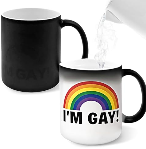 'I'm Gay' – 330 ml keramisk kaffekopp, värmeväxlande kopp med regnbåge och dold gåva, rolig gaybisk kopp