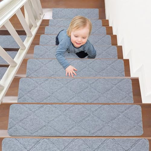 Set 15 Tappetini Antiscivolo Autoadesivi per Scale Interni, Riutilizzabili, Tagliabili per Gradini in Legno, Ideali per Bambini, Anziani e Animali Domestici