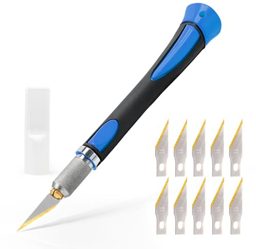 EHDIS Bastelmesser Skalpell Set, mit 10 Ersatzklingen mit Titan-Schneide beschichtet, Cuttermesser Basteln für Kunst, Hobby, Sammelalbum Und Skulptur, Blau