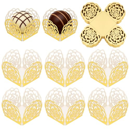 XRVRILE 50PCS Pralinenförmchen Papier, Pralinenkapseln aus Papier in Gold, Pralinen Papierförmchen Mini Faltbar für Dekorative Präsentation bei Hochzeit Party Geburtstag Geschenk