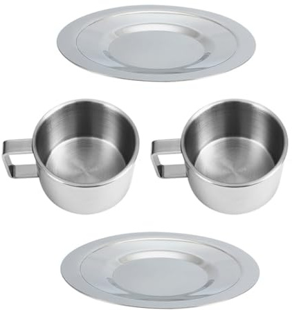 TOBBOMEY Set 2 Tazze da Caffè in Acciaio Inox 304 da 200Ml con Piattino Tazze da Cappuccino per Casa e Ufficio Design Sicuro con Bordi Lisci Adatte a Bar e Ristoranti