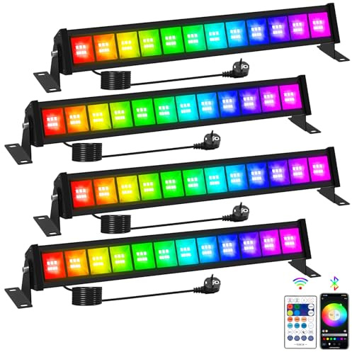 Proyector LED RGB Barras, T-SUNUS 50W Proyector LED Color WIFI con APP Bluetooth y control remoto, Barra LED Multicolor, Impermeable IP65 para Fiesta Bar Jardín Halloween 4 piezas