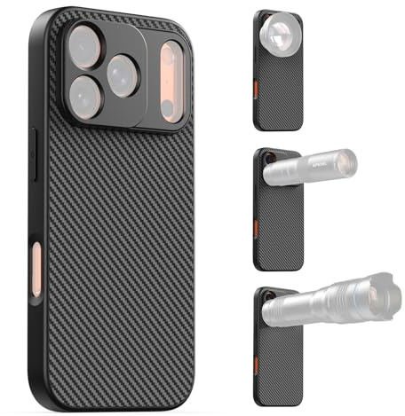APEXEL Mobiltelefonskal med 17 mm gängobjektiv, kompatibel med iPhone 17 Pro, kompatibel med alla teleobjektiv och makroobjektiv, trådstigning 0,75 mm, mobiltelefonskal svart